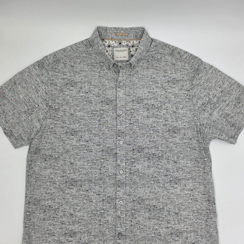 DENIM & FLOWER RICKY SINGH Mens Grey Melange Short Sleeve Button Up Shirt L